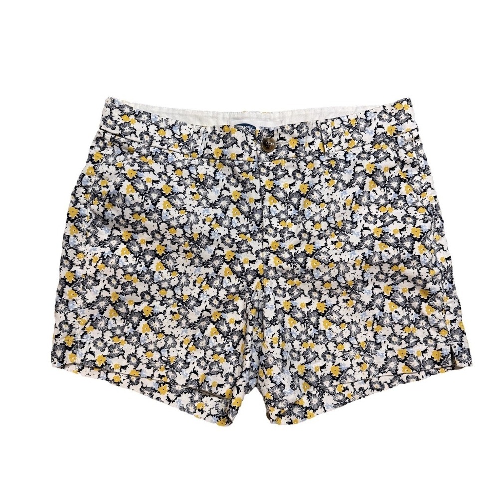 Old Navy Size 8 Everyday Mid Rise Shorts Womens Floral White Yellow Blue Stretch
